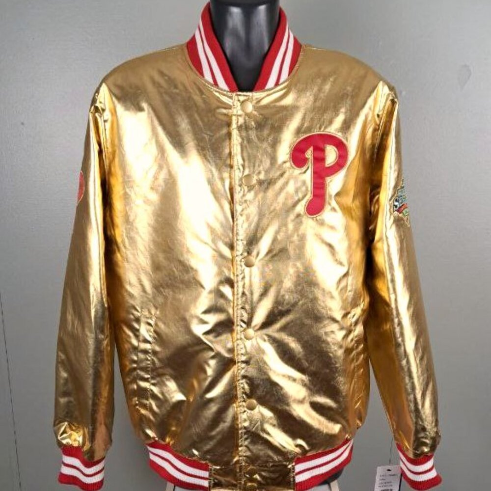 PHILADELPHIA PHILLIES Starter Limited Ed GOLD Snap Down Jacket 2008 Patch SMALL